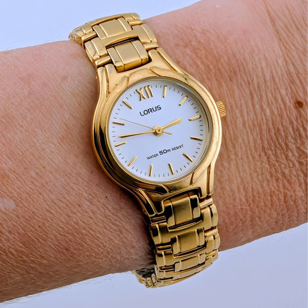 Lorus V501-X263 Women's Gold Tone White Dial Roman Numeral Quartz Watch 24mm 7